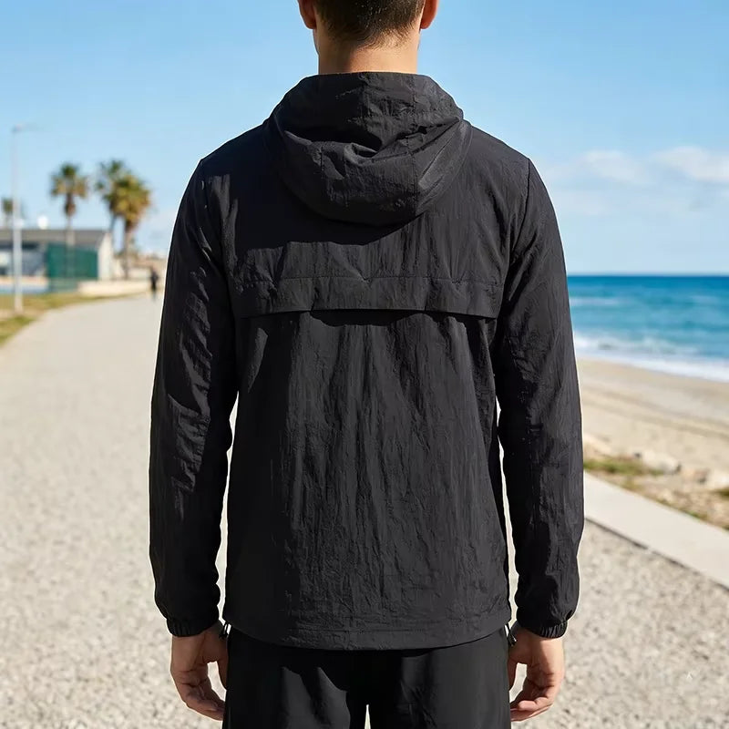 Men's Hooded Jackets Outdoor Sun Protection 3M Reflective Windbreaker Front Reflective Strip Zipper Pocket Thin Cycling Jacket