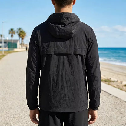 Men's Hooded Jackets Outdoor Sun Protection 3M Reflective Windbreaker Front Reflective Strip Zipper Pocket Thin Cycling Jacket