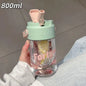 600/800ml Large Capacity Sports Water Bottle With Hidden Straw Portable Sealed Leak-Proof Plastic Cup Outdoor Travel Camping