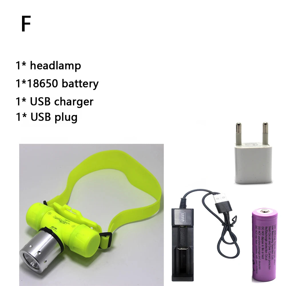 3800 Lumen Underwater Diving Headlight T6 Headlamp LED Waterproof Swimming Dive Head Light Torch Lamp Lighting Tactical Flash