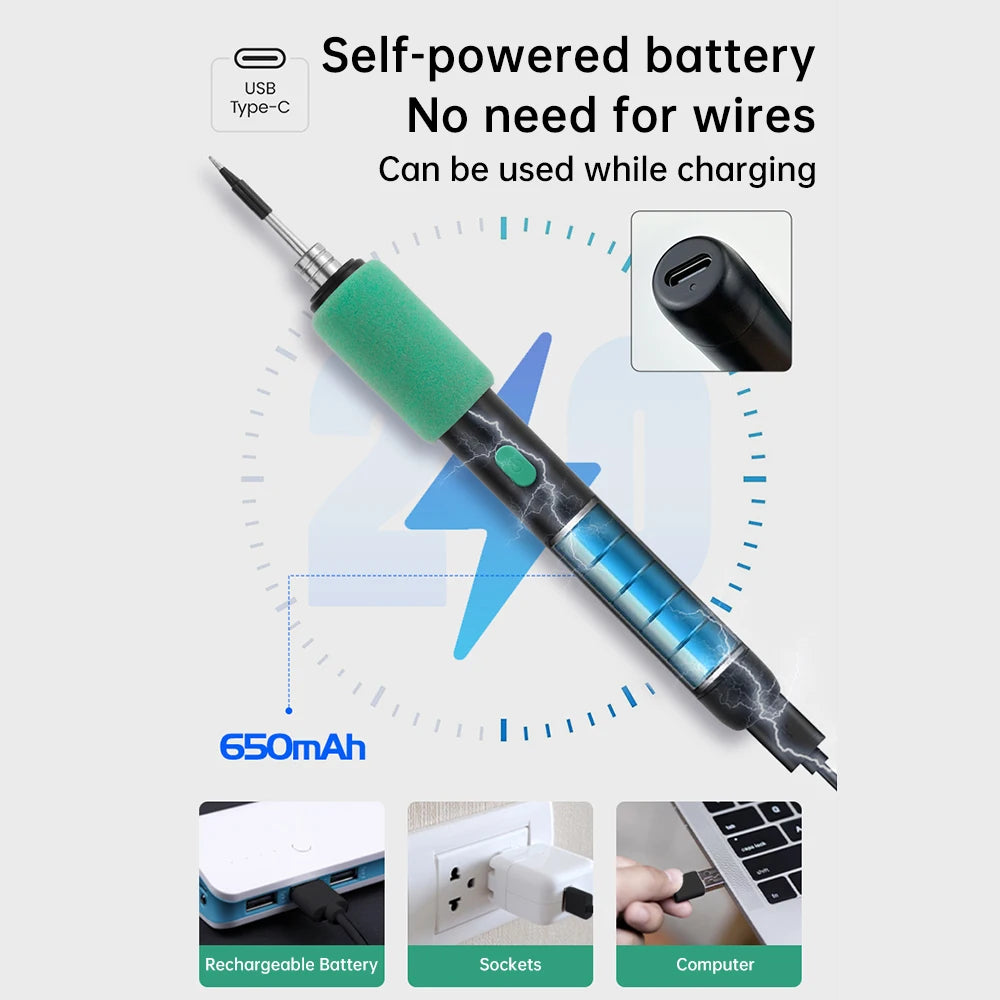 Wireless mini soldering iron with three-level temperature control Type C interface, suitable for maintenance and soldering