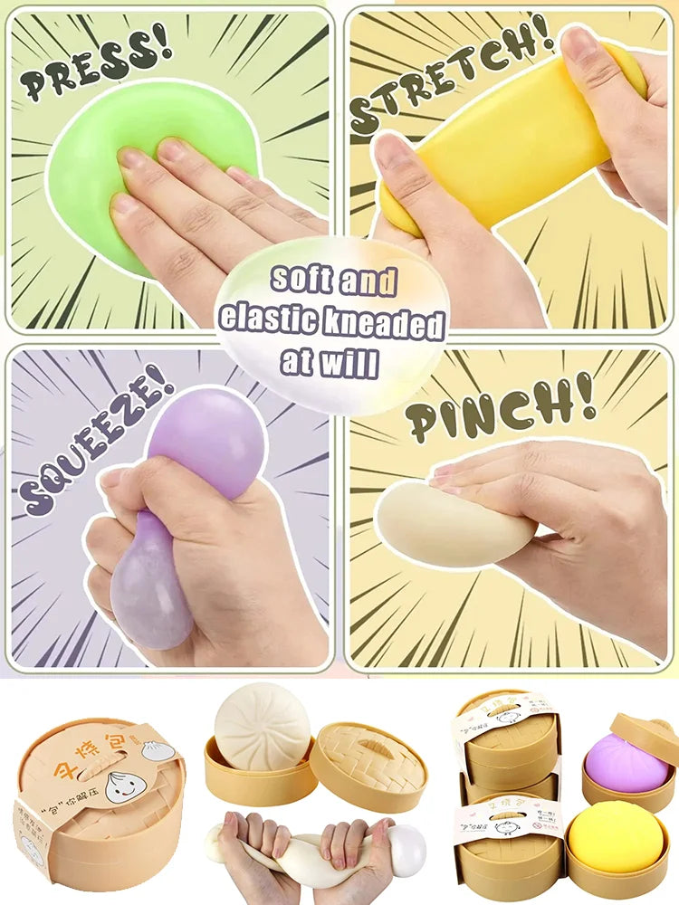 Colorful Steamer Dumpling Squishies Stress Ball Slow Rising Squeeze Fidget Toy Anti-Stress Sensory Relief for Adults Funny Gifts