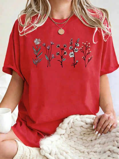All Kinds Of Beautiful Flowers Printed T-Shirt Women Cotton Loose T Shirts All-Match Summer Clothing Comfortable Y2K Streetwear
