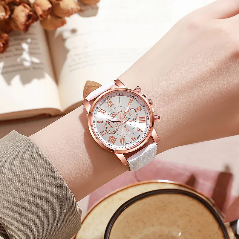 4-piece set of fashionable women's quartz watch - stylish circular dial, suitable for daily wear and special occasions