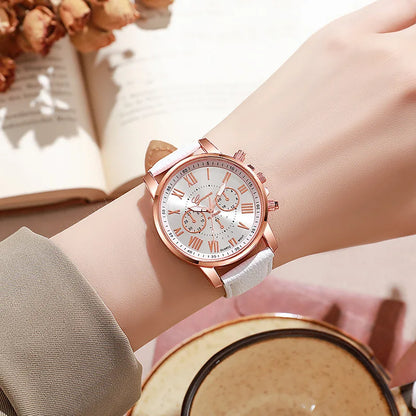 4-piece set of fashionable women's quartz watch - stylish circular dial, suitable for daily wear and special occasions