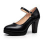High Heels Platform Pumps Mujer 2026 Spring New Fashion Buckle Solid Black Shoes Woman PU Leather Waterproof Shoes Femme