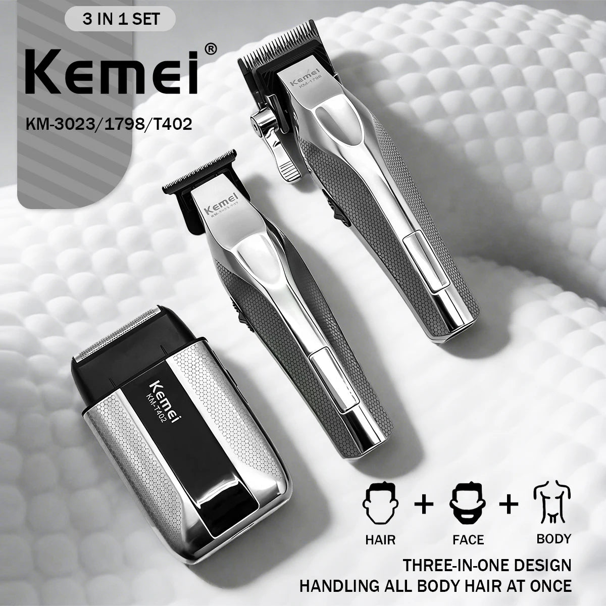 Kemei Clippers Professional Haircut Suit Rechargeable Hair Clippers Metal Body Shaver LCD Display Clipper For Man KM-3023 Set