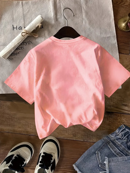 Aloha Hawaiian Greeting T-Shirt Featuring a Hibiscus Flower Design Summer Holiday Style for Girls Casual And Comfy Round Neck