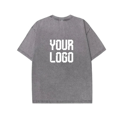 European washed retro round neck short sleeved shirt for men and women, 100% pure cotton, customizable logo