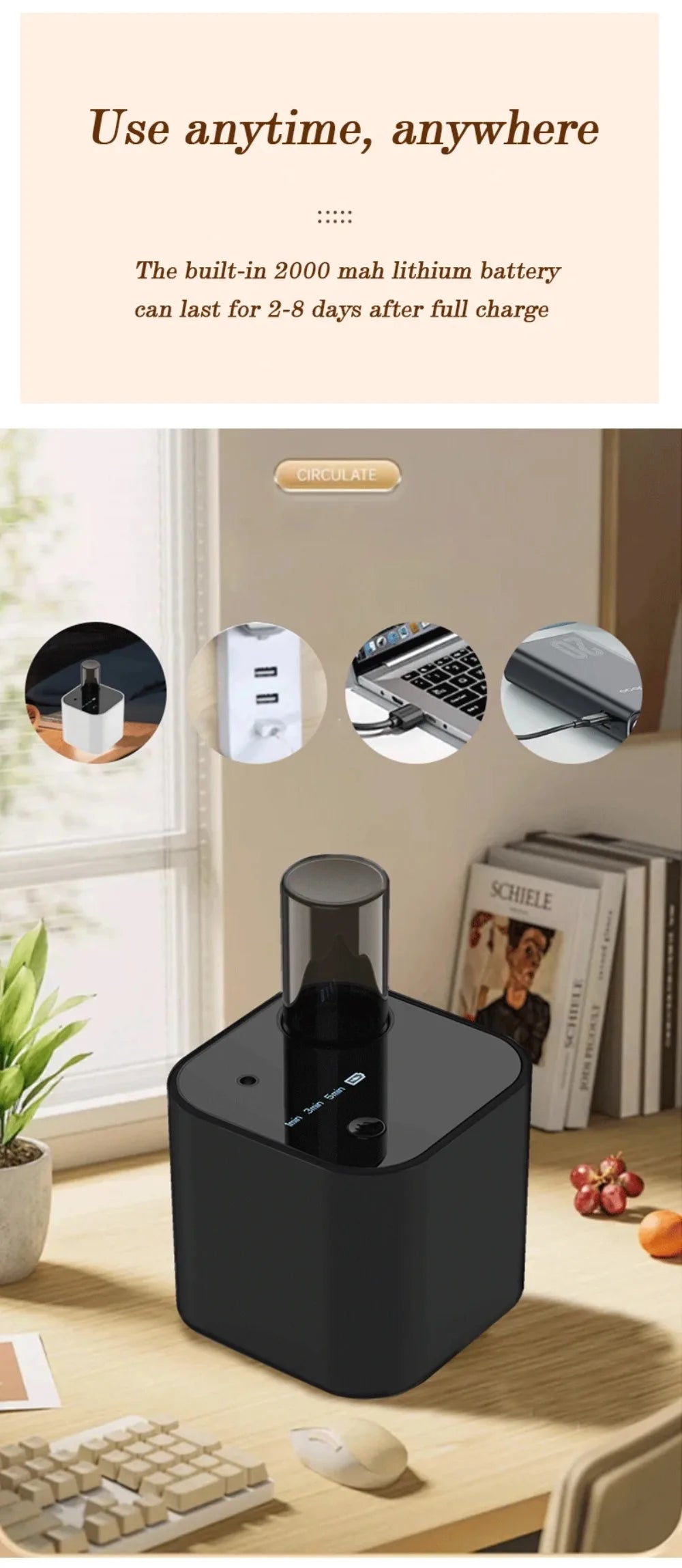 USB Rechargeable Waterless Aroma Diffuser Portable Fragrance Diffuser Smell Distributor Electric Smell for Home Office