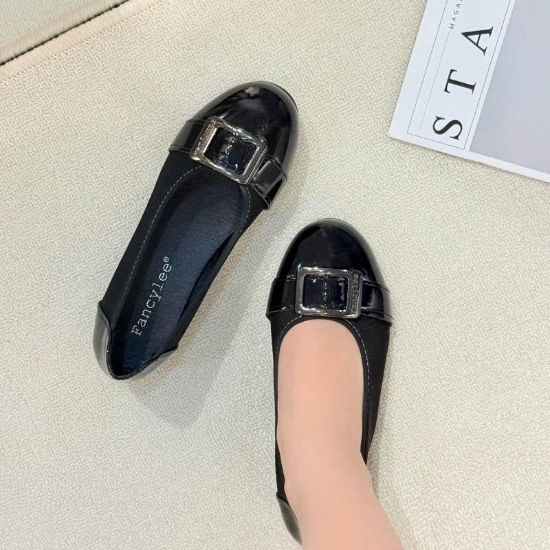 Women Flat Shoes Comfortable Slip On Loafers Vintage Square Buckle Soft Sole Ballet Flats Spring Office Work Casual Footwear