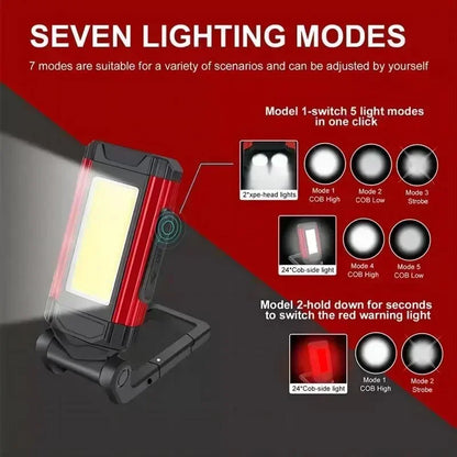 USB Rechargeable LED Flashlight with Magnetic COB Work Light Portable Camping Lantern Type-C Power Bank Function Lamp