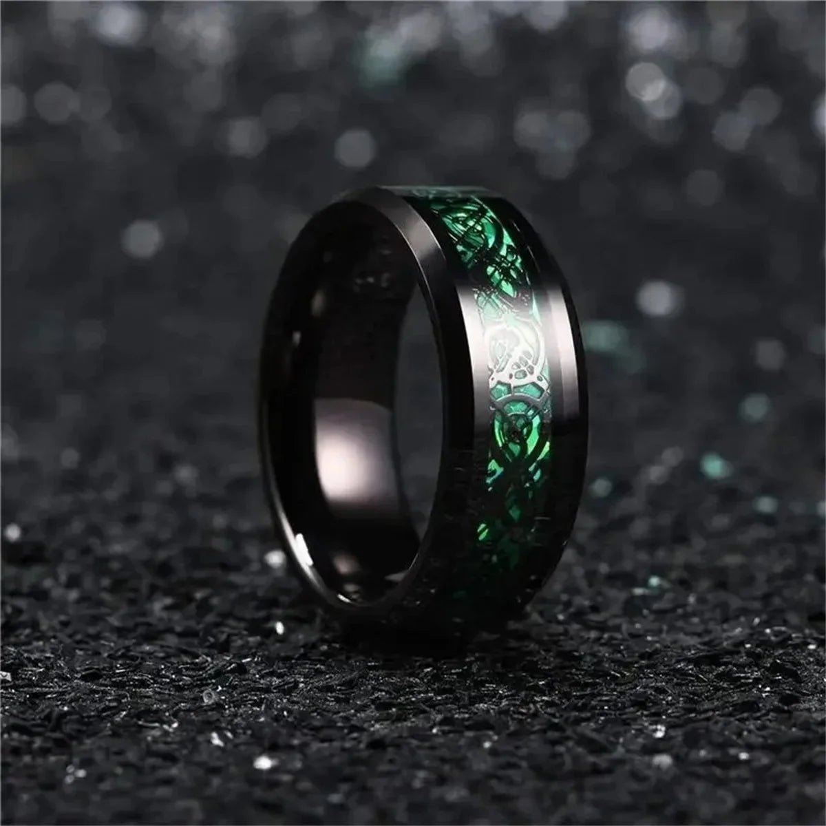 30 Colors Fashion 8MM Men Stainless Steel Celtic Dragon Rings Inlay Carbon Fiber Rings For Men Women Wedding Party Jewelry Gifts