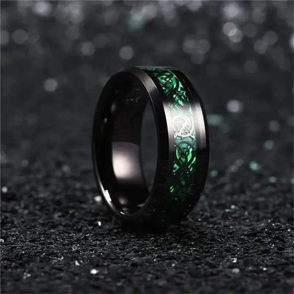 30 Colors Fashion 8MM Men Stainless Steel Celtic Dragon Rings Inlay Carbon Fiber Rings For Men Women Wedding Party Jewelry Gifts