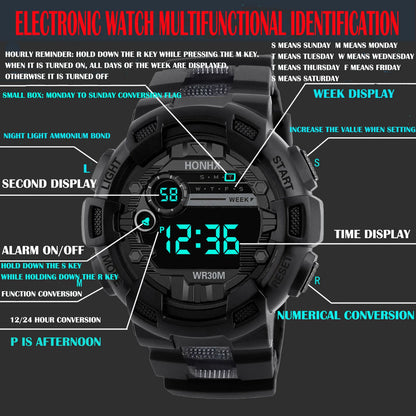 Fashion Men‘s Watch Waterproof Sports Digital Watches Men Large Dial Electronic Wristwatch Clock for Boys Child Reloj Hombre