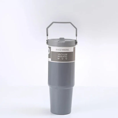 30oz Large Capacity Portable Car Cup Stainless Steel Thermos Cup with Straw & Handle Travel Sports Water Bottle Vacuum Flask