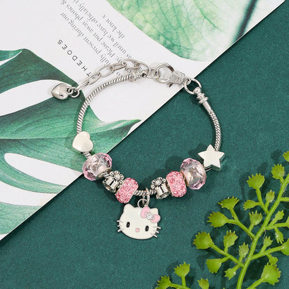 Sanrio Hello Kitty Alloy Pendant Necklace Bracelet Set Adjustable Cute Cartoon Anime Jewelry Gift for Women