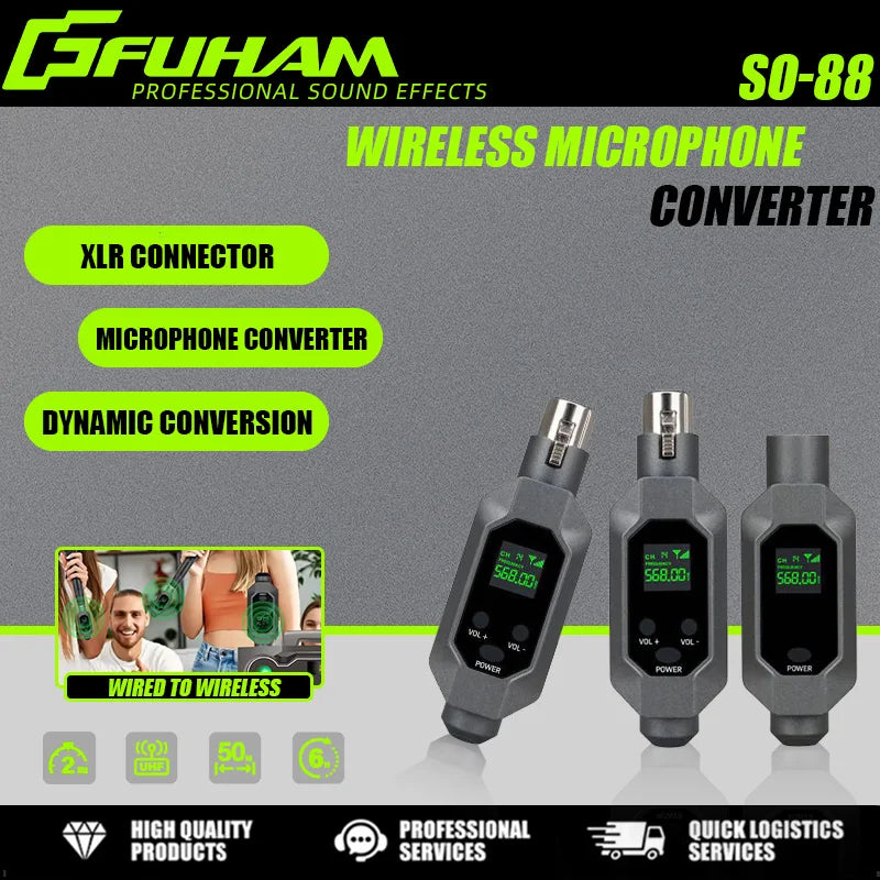 FUHAM SO-88 Wireless Microphone Converter XLR Transmitter and Receiver Microphone for Wired to Wireless Dynamic Microphones