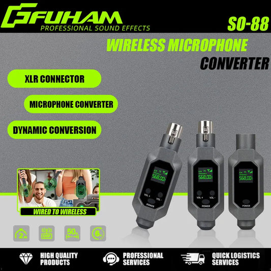 FUHAM SO-88 Wireless Microphone Converter XLR Transmitter and Receiver Microphone for Wired to Wireless Dynamic Microphones