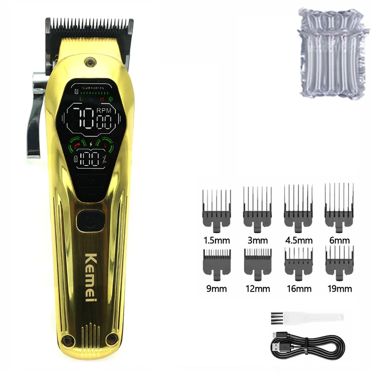 Kemei KM-1698 Men's Hair Clipper 9000RPM 10W High Power Full Metal DLC Blade LED Display Professional Hair Cutting Hair Trimmer