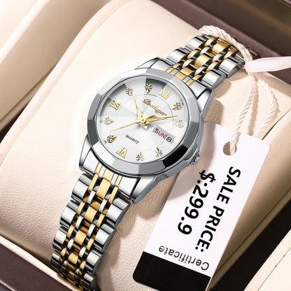 POEDAGAR Luxury Brand Women's Watches Waterproof Luminous Date Week Quartz Watch For Woman Stainless Steel Fashion Ladies Watch