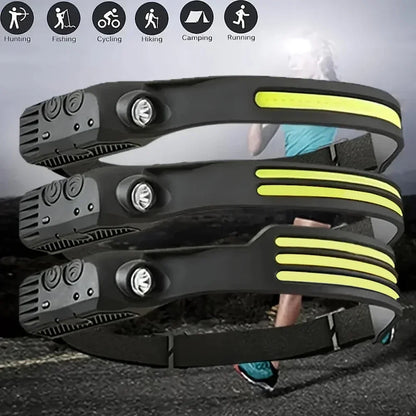 COB LED Headlamp Induction Head Lamp Built-in Battery USB Rechargeable Head Flashlight Outdoor Camping Fishing Sensor Headlight