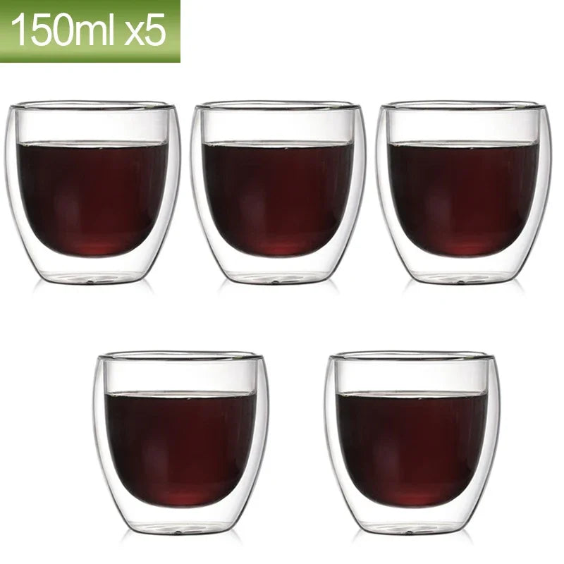 80ML Double Wall Glass Cup 1/12PCS Transparent Handmade Heat Resistant Tea Drink Whisky Wine Set Espresso Coffee Milk Mugs Gift