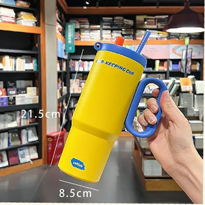 JUSTINLAU 750ml Insulated Cup Ice Tumbler 316 Stainless Steel Thermal Cups With Straw & Handle Cold Hot Outdoor Travel Car Cup