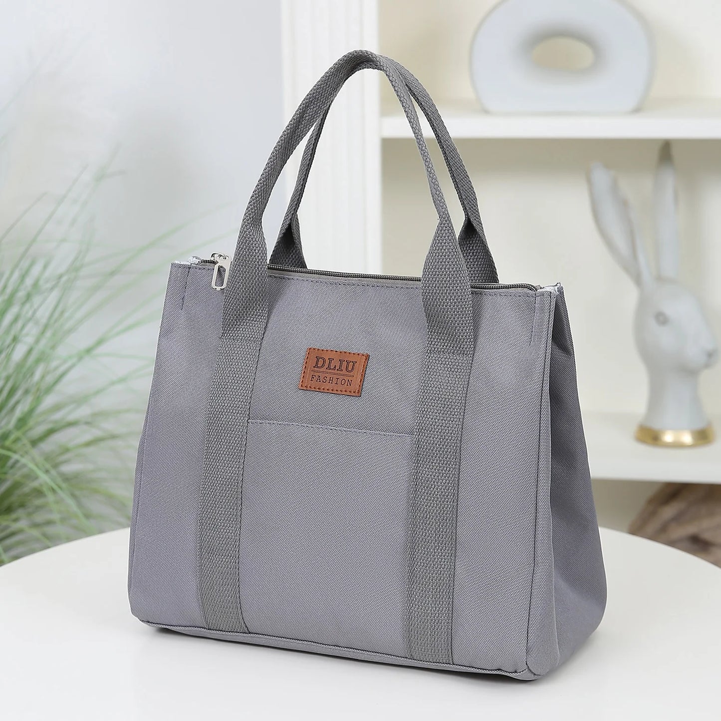 Solid Color Lunch Bag, Tote Bag with Foil Inner Zipper Closure Large Capacity Portable, Work, School, Utility Bag with Meals