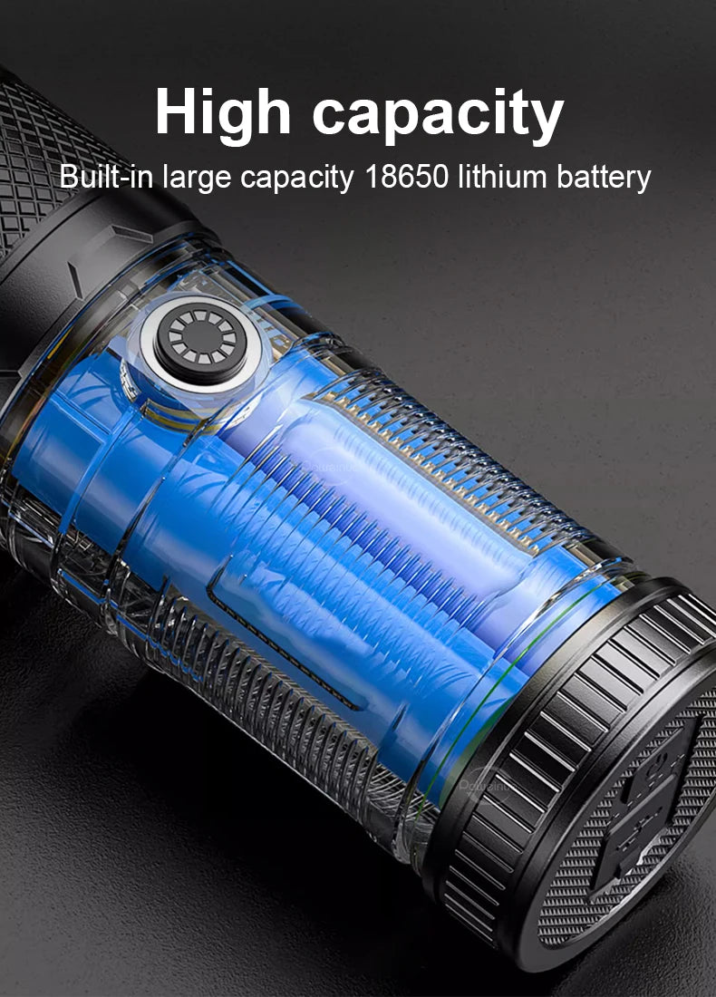 High Power ABS Flashlight White Laser Flashlight Built-in Battery Type-C Charging Tactical Torch Multifunctional Emergency Lamp