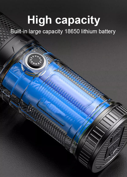 High Power ABS Flashlight White Laser Flashlight Built-in Battery Type-C Charging Tactical Torch Multifunctional Emergency Lamp