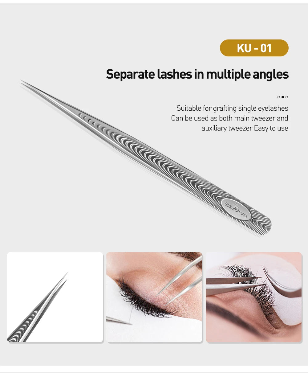 SAKURAHANA Anti-Static Eyelash Tweezers Professional High Precision Volume Extension Stainless Steel Anti-slip Makeup Tool