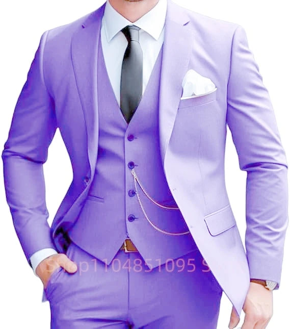Elegant Mint Green 3 Piece Men's Suit Groom Tuxedos Business Suits Slim Fit Notch Lapel Blazer Vest Pants for Wedding Party Prom
