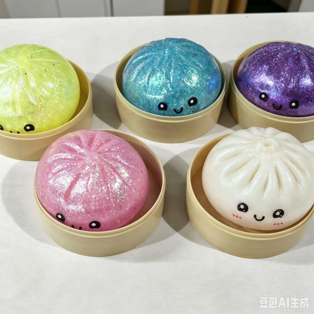 1-12Pcs Glitter Dumpling Glitter Dumpling Squishy with Box Dumplings Sensory Squeeze Toy for Stress Relief Birthday Gift