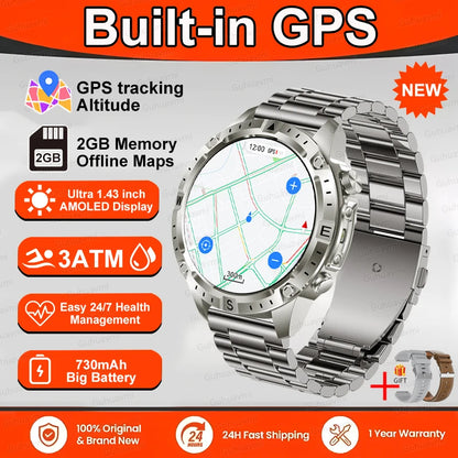 Smart Watch Men GPS Track High End watch Swim Waterproof Smart Watches Swim six axis sensor Sports Smartwatch 2GB Memory GPS Map