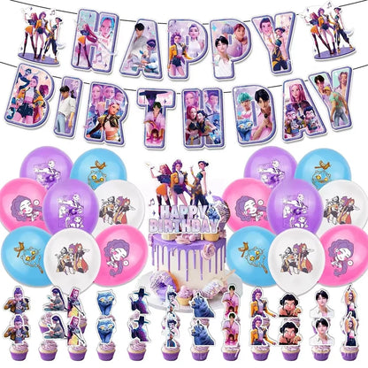 K-pop Kids Birthday Party Supplies All-in-One Decor Set-Paper Tableware Cups Candy Box Gift Bags Banner for Festive Celebrations