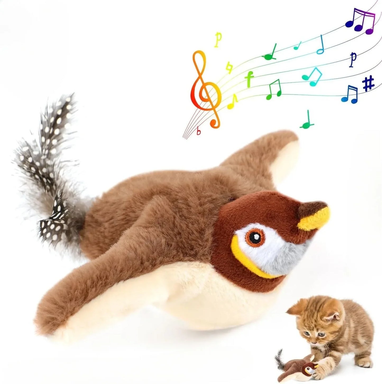 USB Rechargeable Interactive Catnip Electric Bird Toy Touch Activated Squeaky Plush Pet for Cat Dog Kitten Play Party Gift