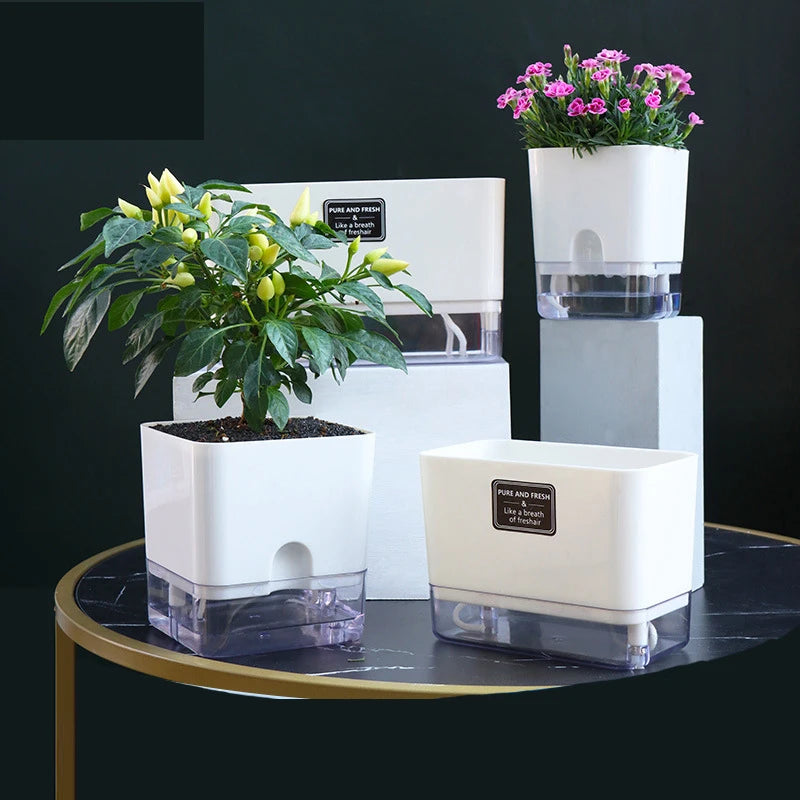 New Self Watering Plant Pot Magnetic Plastic Self-absorbent Cotton Rope Flowerpot For Double-deck Lazy Plant Pot Garden Supplies