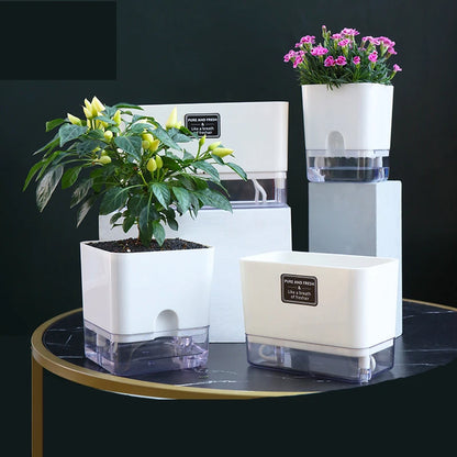 New Self Watering Plant Pot Magnetic Plastic Self-absorbent Cotton Rope Flowerpot For Double-deck Lazy Plant Pot Garden Supplies