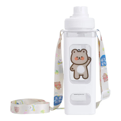 Water Bottle with Straw - 700ml 24 Oz Drinking Bottle Square Cute Water Jug