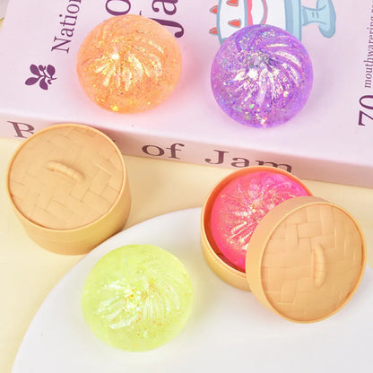 Mini Squishy Dumplings with Steamer Squeeze Toys Set Fidget Sensory Toy For Adults Stress-relieving Toys