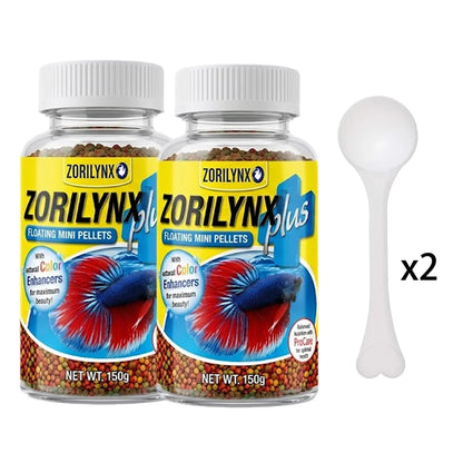 Fish Food Pellets With Square Floating Feeding Ring Set For Betta Goldfish Nutrient Color Enhancer Combo ZORILYNX Plus X2