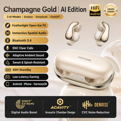 MONOISE Q8 AI Translation Earbuds Wireless Bluetooth 115 Languages Real Time Translator Semi In Ear Headphones with Mic