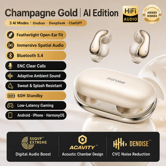 MONOISE Q8 AI Translation Earbuds Wireless Bluetooth 115 Languages Real Time Translator Semi In Ear Headphones with Mic