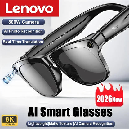 Lenovo Upgrade Smart AI Glasses 1600W HD 8K Shooting Camera Photo Video Voice Call Translation Bluetooth AI Motorcycle Glasses