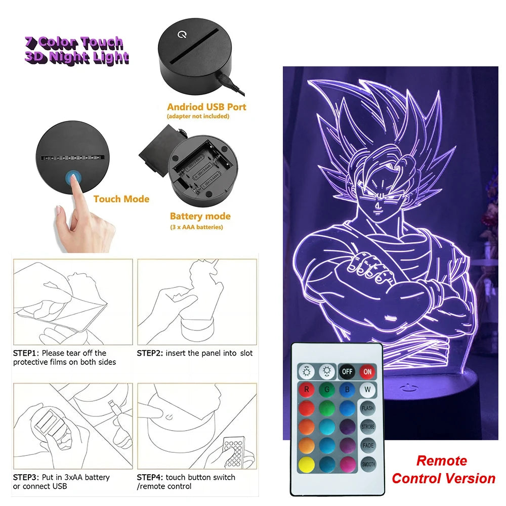 Dragon Ball Z Anime Figures Goku Vegeta Gohan Broly 3D Lamp PVC Action Figures Toys for Children Trunks Buu Super Saiyan Gifts
