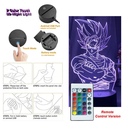 Dragon Ball Z Anime Figures Goku Vegeta Gohan Broly 3D Lamp PVC Action Figures Toys for Children Trunks Buu Super Saiyan Gifts