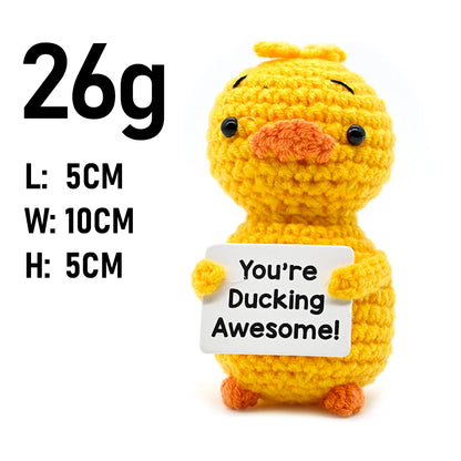 AnimalSeries Positive Energy Cute Duck Crochet Doll Handmade Knitted Decor Ornament with Encouragement Card Mini Desk Decor Gift