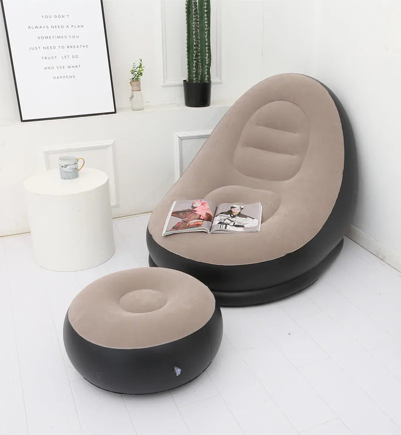 New Inflatable Plush Sofa For Lazy People Foldable Foot Sofa Bed Outdoor Convenient Lying Chair With Feet Bench Hot