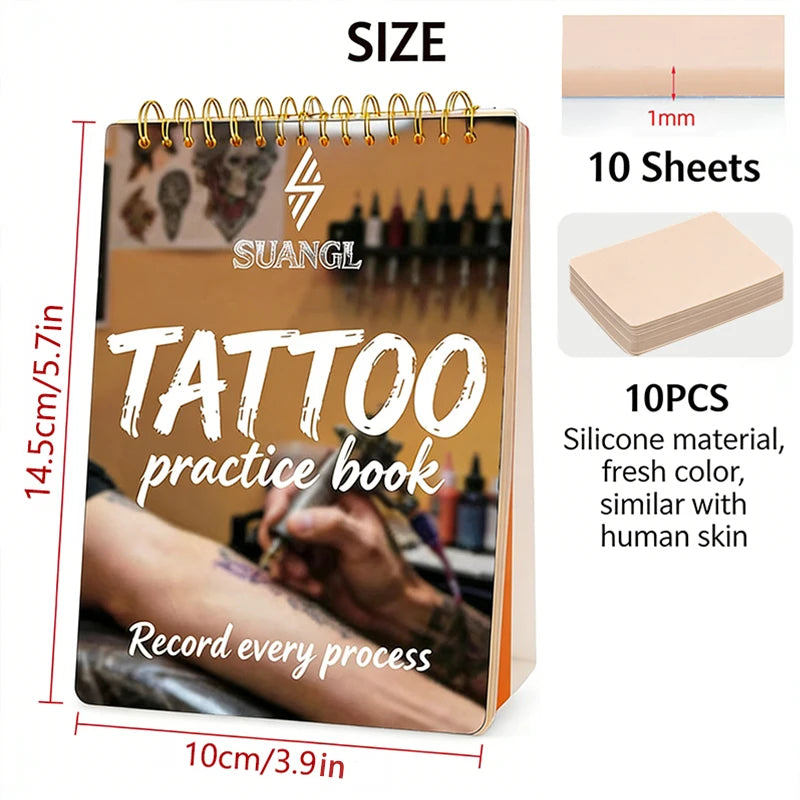 SUANGL Tattoo Practice Skin Book Set-10 Sheets of 1mm Double-side Skin Suitable for Beginners and Studio Students To Practice